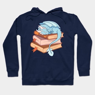 Little blue dragon sleeping on a stack of books Hoodie